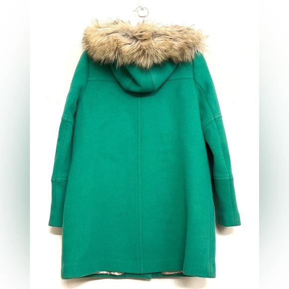 J. Crew Chateau Parka Italian Wool Stadium Cloth Faux Fur Hooded Coat Green Sz 4 - Picture 8 of 16
